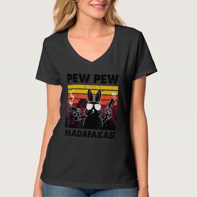 Crazy Bunny Manar Pew Pew Madafakas T Shirt (Framsida)