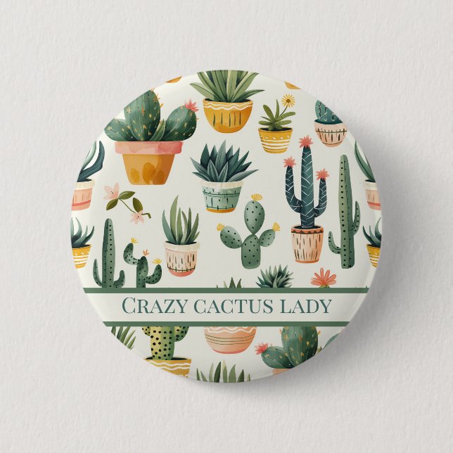 "Crazy cactus dam! text om en aktuariell design Knapp (Framsida)