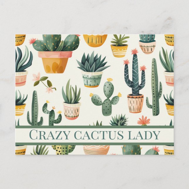 "Crazy cactus dam! text om en aktuariell design Vykort (Framsida)