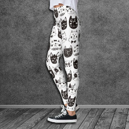 Crazy Cat Ansikte Mönster Leggings