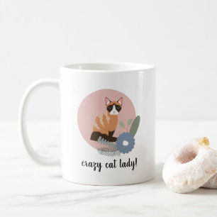 Crazy Cat Dam Blommigt Cat Illustration Kaffemugg