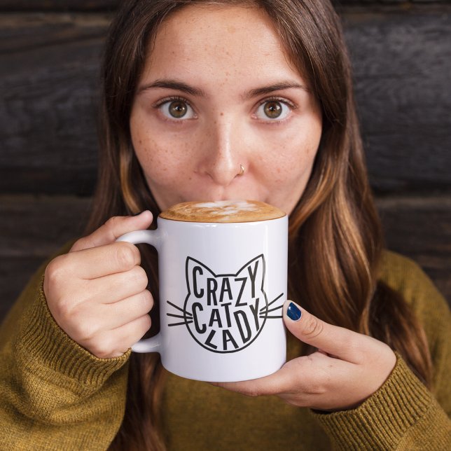 Crazy Cat Dam Cat Ansikte Kaffemugg (Skapare uppladdad)