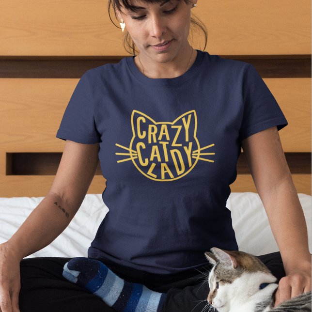 Crazy Cat Dam Cat Ansikte T Shirt (Skapare uppladdad)