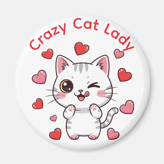 Crazy Cat Dam Chibi Cat Magnet (Framsidan)