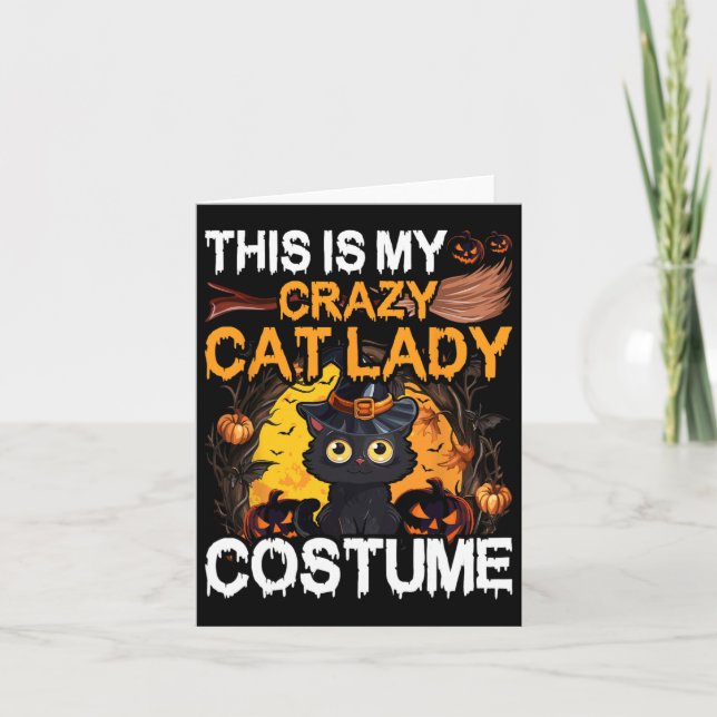 Crazy Cat Dam Costume Black Cat Funny Halloween D Kort (Framsida)