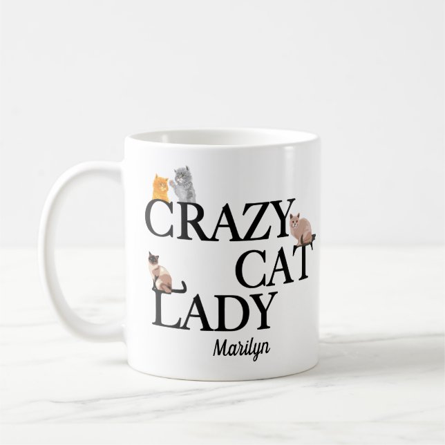 Crazy Cat Dam Cute Monogram Kaffemugg (Vänster)