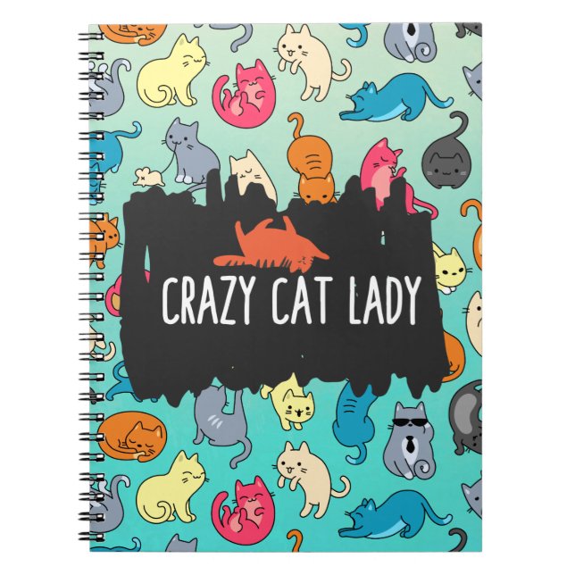 Crazy Cat Dam Cute och Cat Mönster Anteckningsbok Med Spiral (Framsidan)
