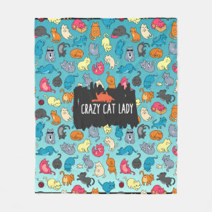 Crazy Cat Dam Cute och Cat Mönster Fleecefilt