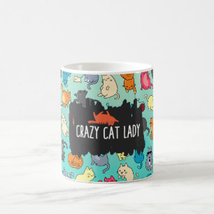 Crazy Cat Dam Cute och Cat Mönster Kaffemugg