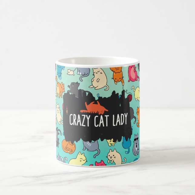 Crazy Cat Dam Cute och Cat Mönster Kaffemugg (Center)