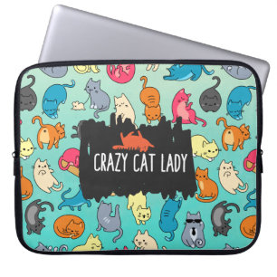 Crazy Cat Dam Cute och Cat Mönster Laptop Sleeve