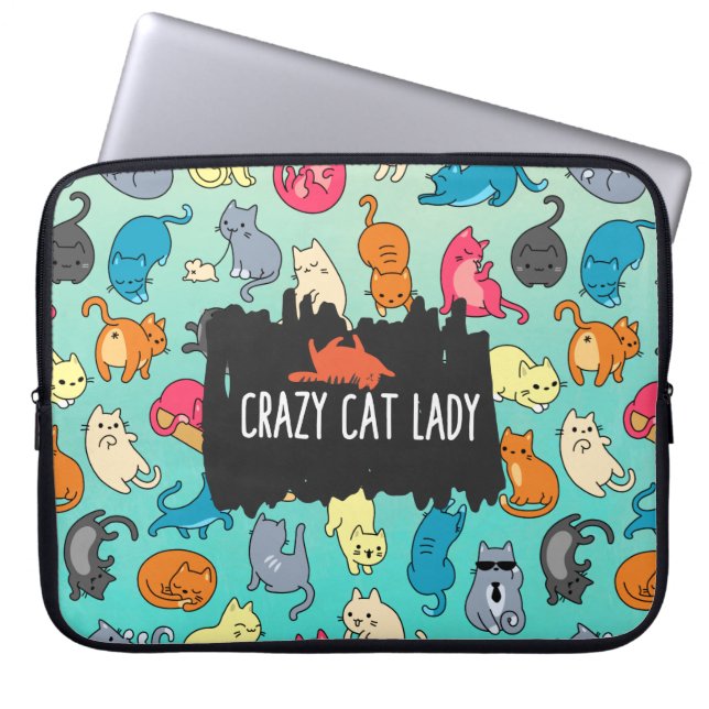 Crazy Cat Dam Cute och Cat Mönster Laptop Sleeve (Framsidan)
