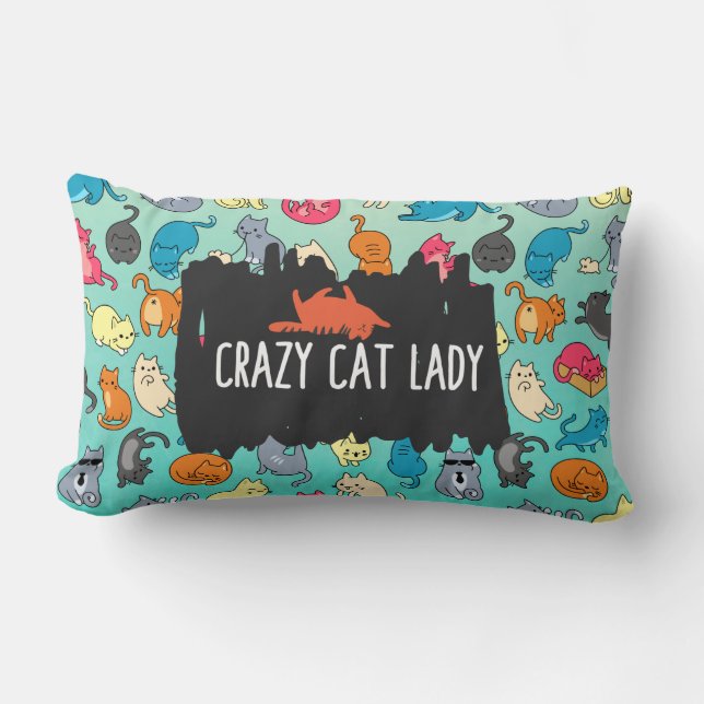 Crazy Cat Dam Cute och Cat Mönster Lumbarkudde (Framsida)