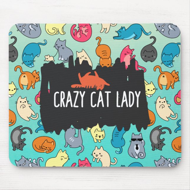 Crazy Cat Dam Cute och Cat Mönster Musmatta (Framsidan)