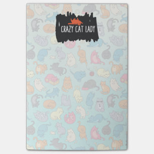 Crazy Cat Dam Cute och Cat Mönster Post-it Block