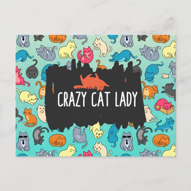 Crazy Cat Dam Cute och Cat Mönster Vykort (Framsida)