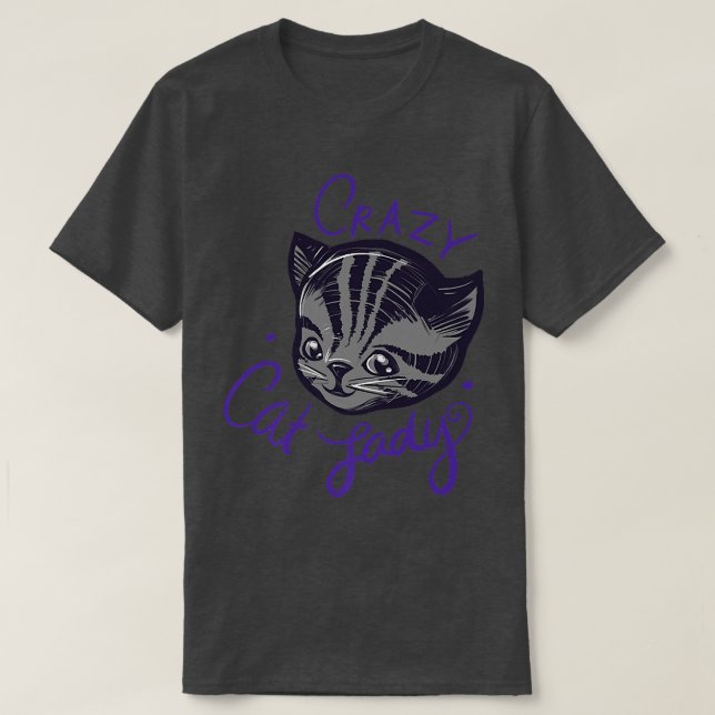 Crazy Cat Dam Cute Tiger Rand Tabby katt Art  T Shirt (Design framsida)