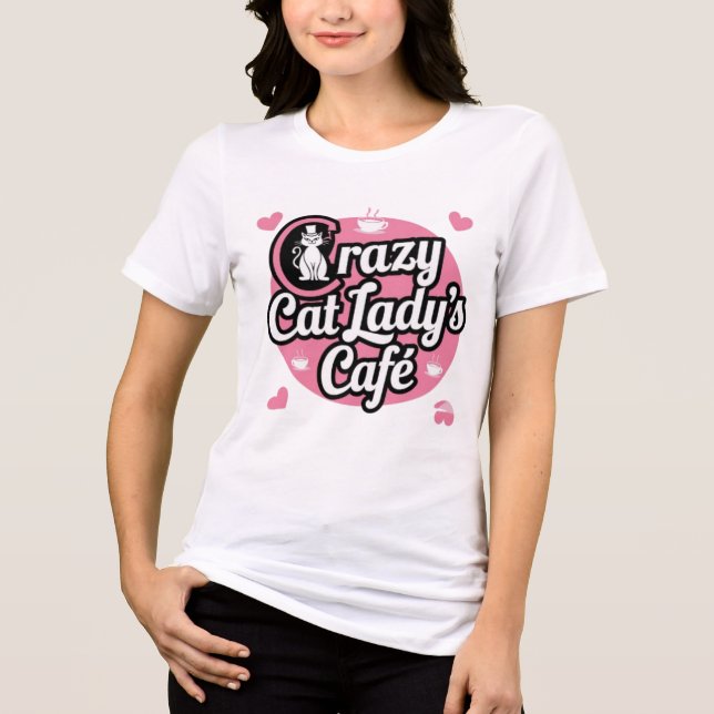 Crazy Cat Dam får Cafe T Shirt (Framsida)