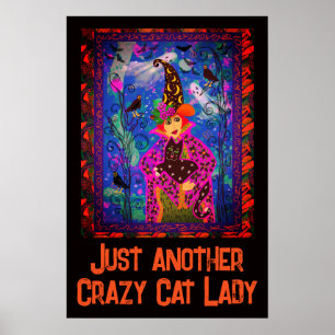 Crazy Cat Dam Halloween Décor Poster