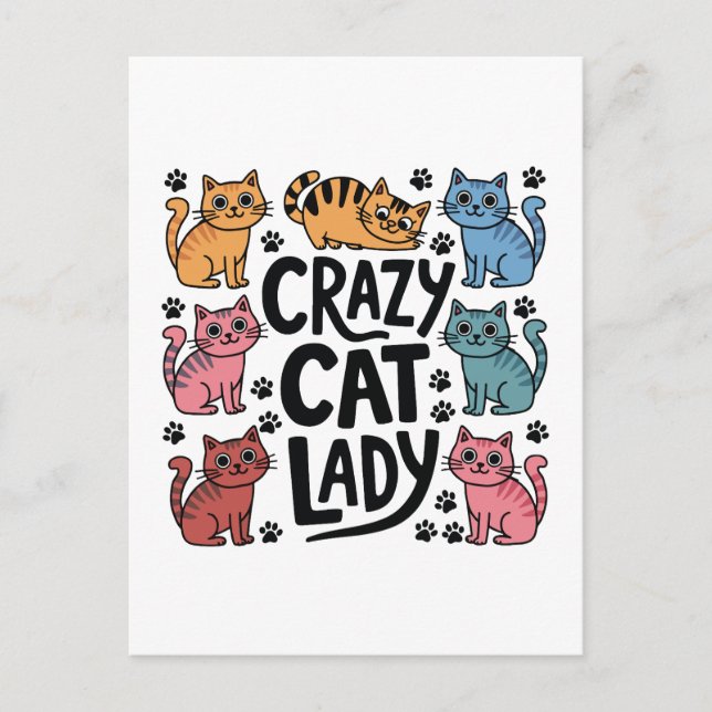 Crazy cat dam helg vykort (Framsida)