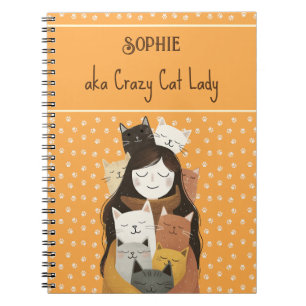 Crazy Cat Dam Illustration med Namn Funny Anteckningsbok