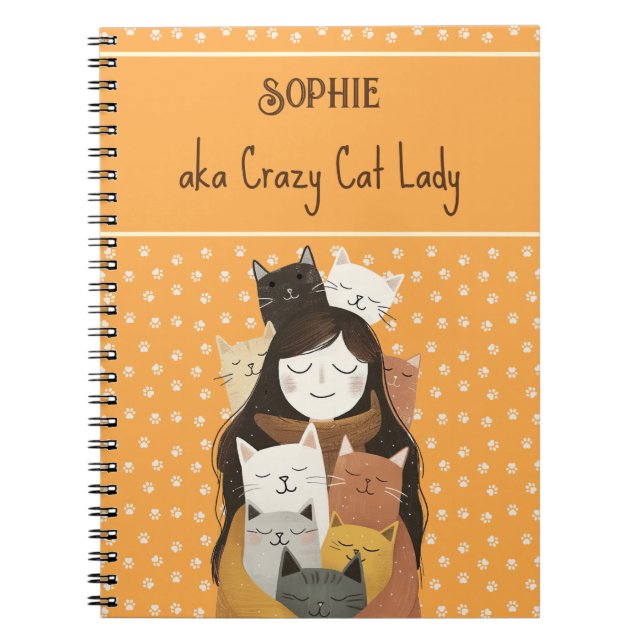 Crazy Cat Dam Illustration med Namn Funny Anteckningsbok (Framsidan)