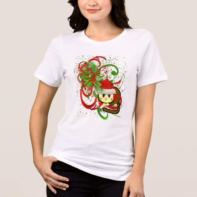 CRAZY Cat Dam jul Kattkött Tee Shirt (Framsida)