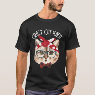 Crazy Cat Dam Kitten Älskare, Nerd med Bandann T Shirt