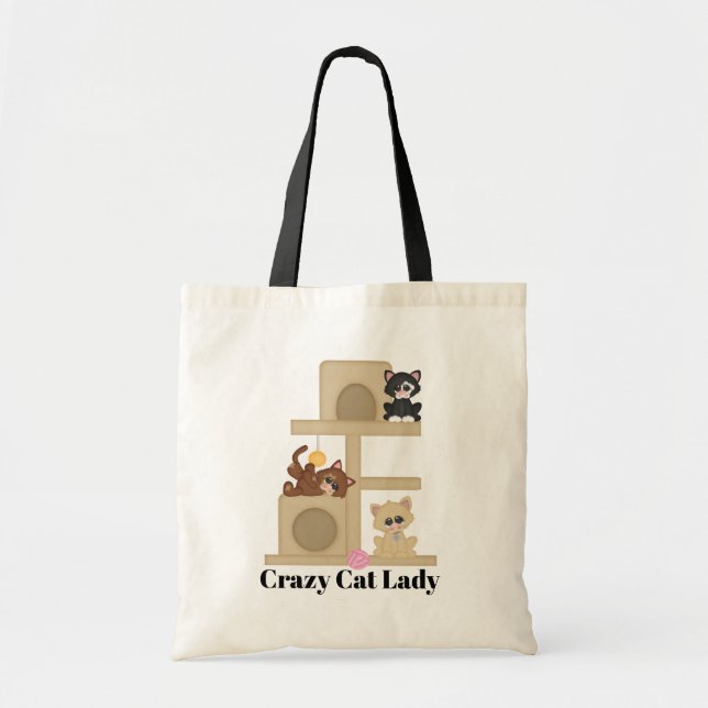 Crazy cat dam lägg till namn-meddelande i väskan tygkasse (Framsidan)