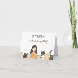 Crazy Cat Dam med Cute Kittens Funny Birthday Kort