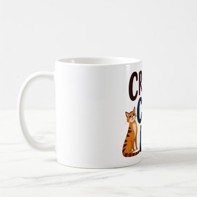 Crazy Cat Dam Mugg - Cute Cat Lover Coffee Kopp (Vänster)