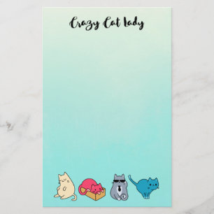 Crazy Cat Dam och 4 Cute Cats Brevpapper