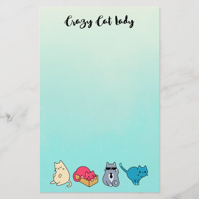 Crazy Cat Dam och 4 Cute Cats Brevpapper (Framsida)