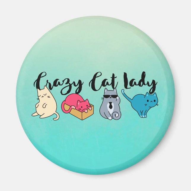 Crazy Cat Dam och 4 Cute Cats Magnet (Framsidan)