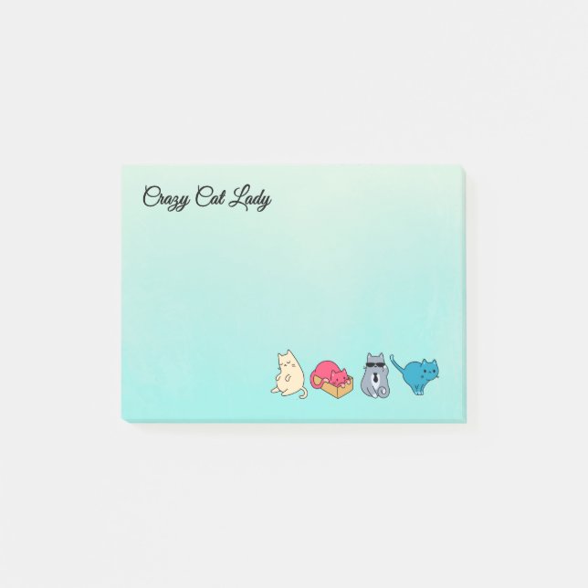 Crazy Cat Dam och 4 Cute Cats Post-it Block (Framsida)