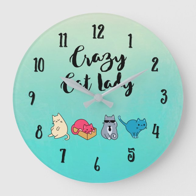 Crazy Cat Dam och 4 Cute Cats Stor Klocka (Framsida)
