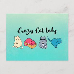 Crazy Cat Dam och 4 Cute Cats Vykort