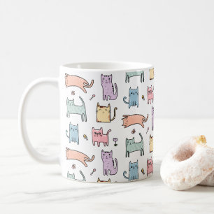 Crazy cat dam pastel multifärgad tecknad cat mugg