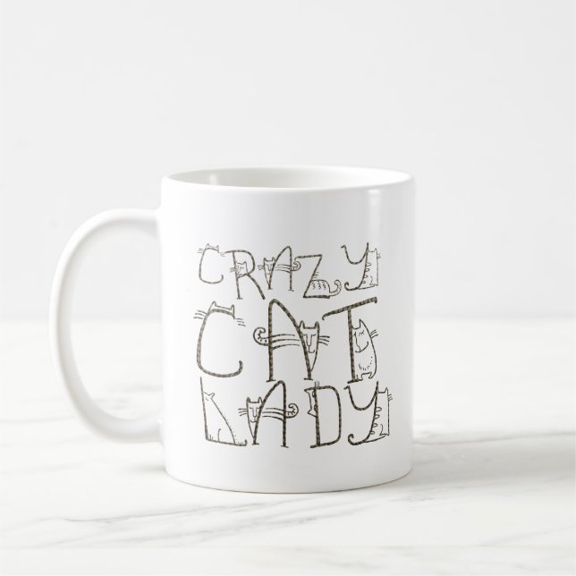 Crazy Cat Dam Quirky Typography Namn Kaffemugg (Vänster)
