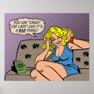 "Crazy Cat Dam" Retro Tecknad Art Poster