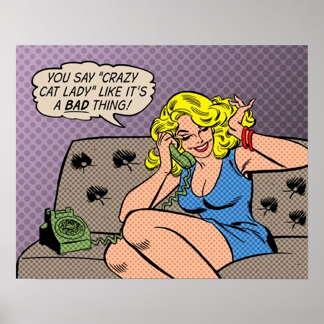 "Crazy Cat Dam" Retro Tecknad Art Poster (Framsidan)