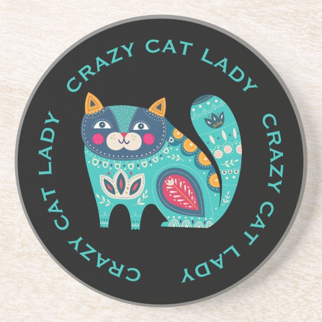 Crazy Cat Dam, Roligt Stilized Cat on Black Underlägg (Framsidan)