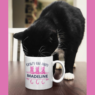 Crazy Cat Dam Rosa Glitter Kaffemugg