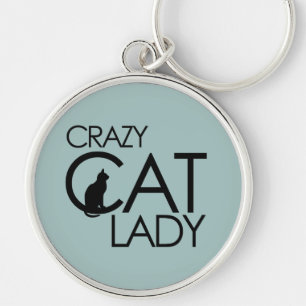 Crazy Cat Dam Rund Silverfärgad Nyckelring