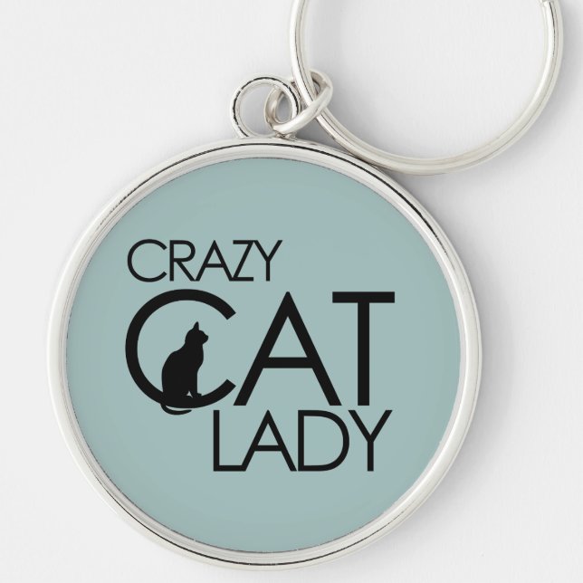 Crazy Cat Dam Rund Silverfärgad Nyckelring (Framsidan)