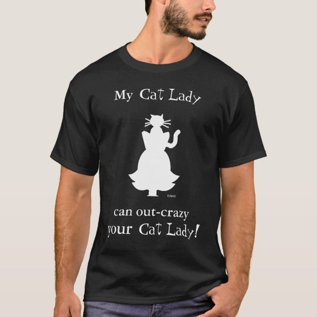 Crazy Cat Dam Silhouette visar Kattdjur på huvudet T-shirt (Framsida)