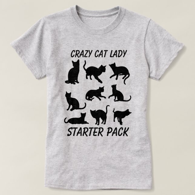 "Crazy Cat Dam Starter Pack" med tre katter Tee Shirt (Design framsida)