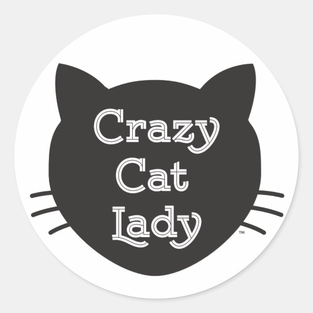 Crazy Cat Dam Sticker Runt Klistermärke (Framsida)