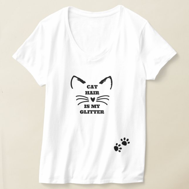 Crazy Cat Dam T-Shirt - Cat Hair är min Glitter (Laydown)
