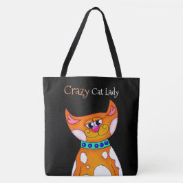 Crazy Cat Dam Tecknad Cat Tote Bag Tygkasse